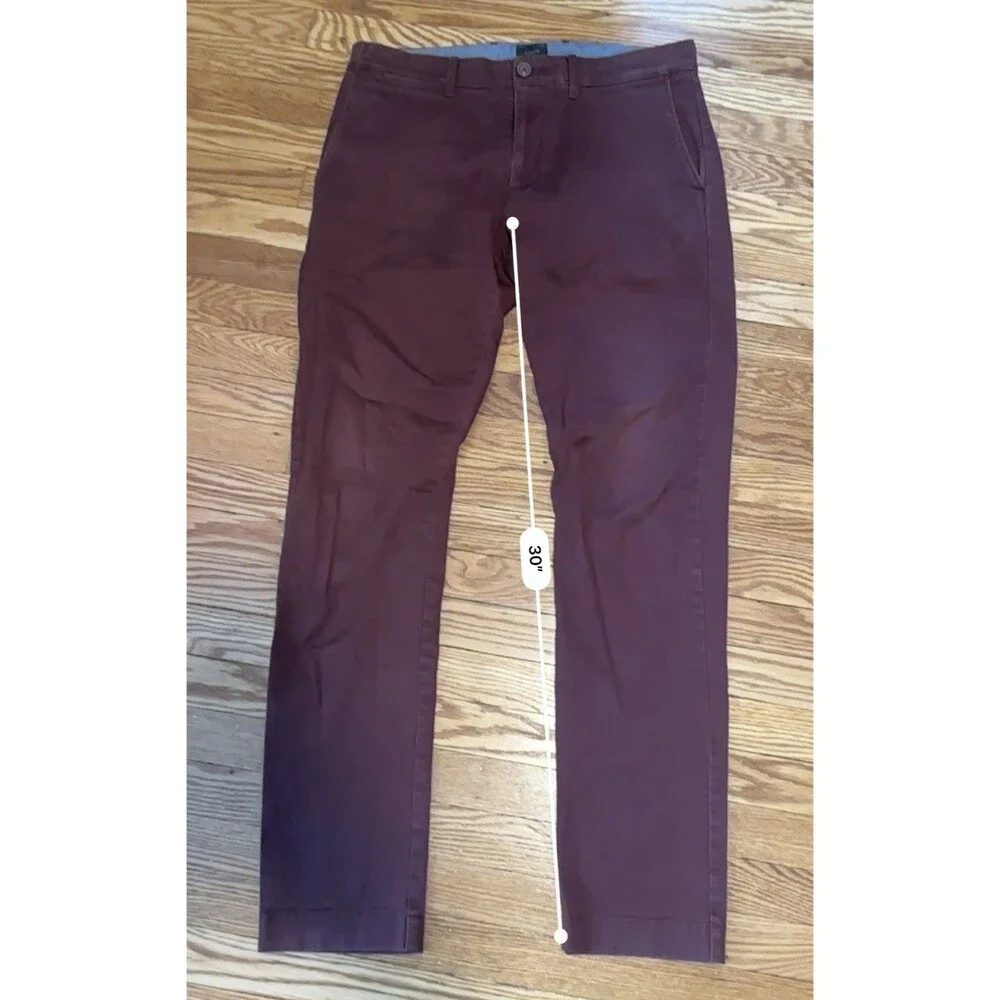 J.Crew Mens Chino Pants 30x32 Maroon Slim Straight Re-Imagined Cotton